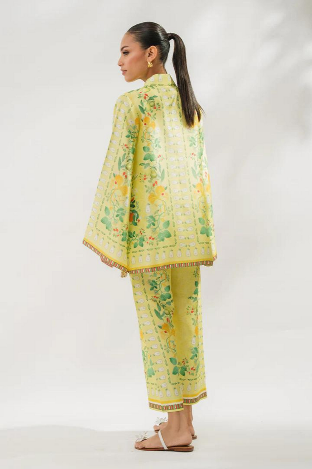 white green Floral 2 Piece Stitched Co-Ord Set: Y-52