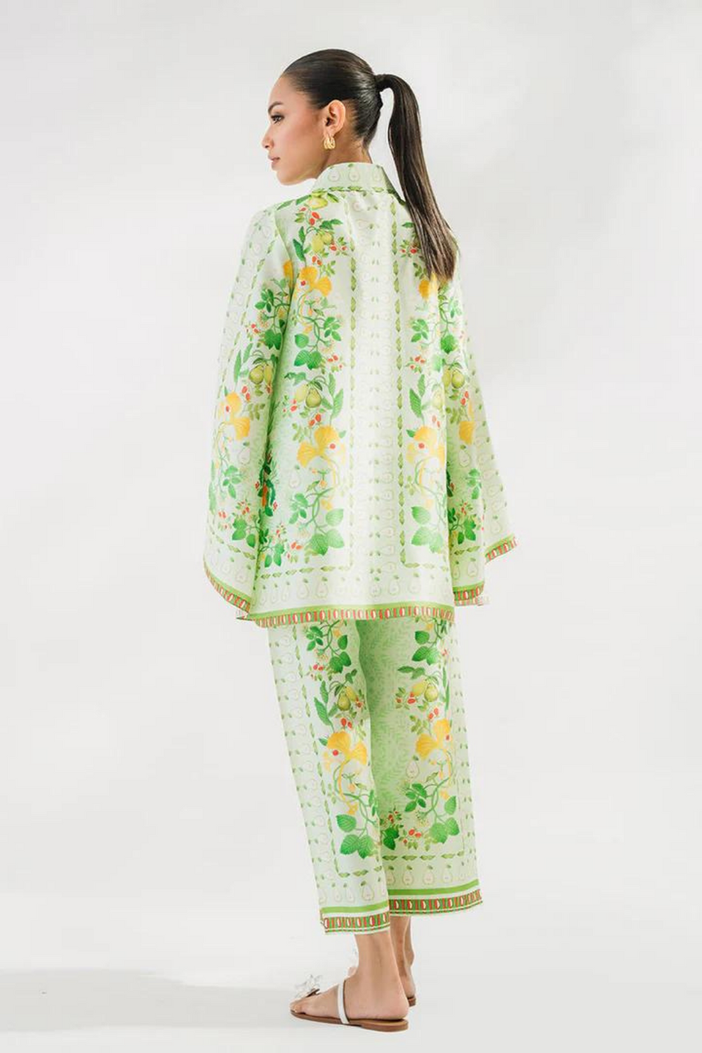 white green Floral 2 Piece Stitched Co-Ord Set: Y-52