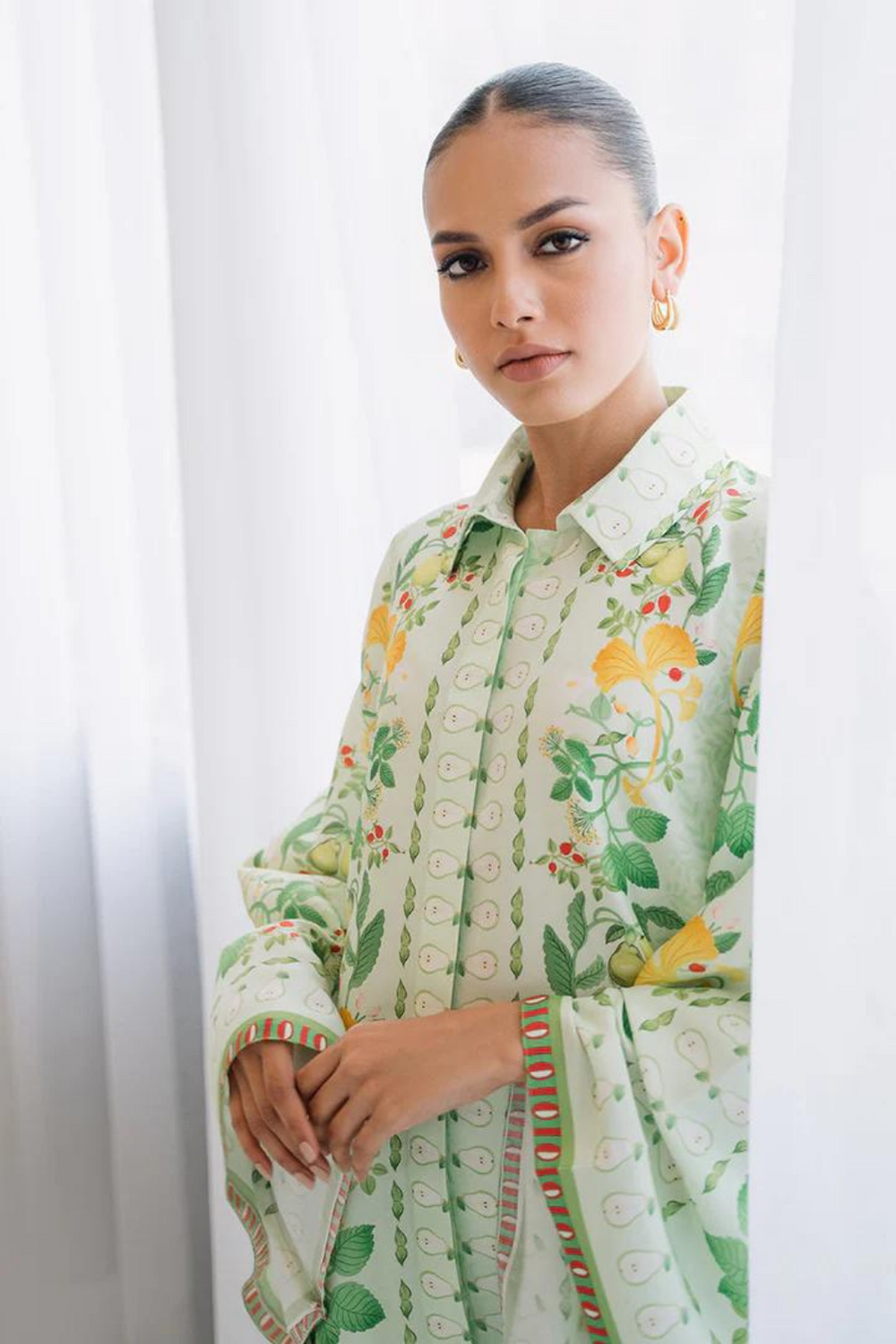 white green Floral 2 Piece Stitched Co-Ord Set: Y-52