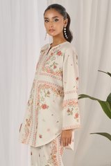 Floral Printed Stitched Co-ord Set – Off-White Perfection Y-58