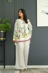 Elegant White Floral Printed Stitched Kurta Set for Women Y-5