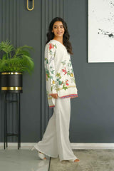 Elegant White Floral Printed Stitched Kurta Set for Women Y-5