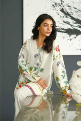 Elegant White Floral Printed Stitched Kurta Set for Women Y-5