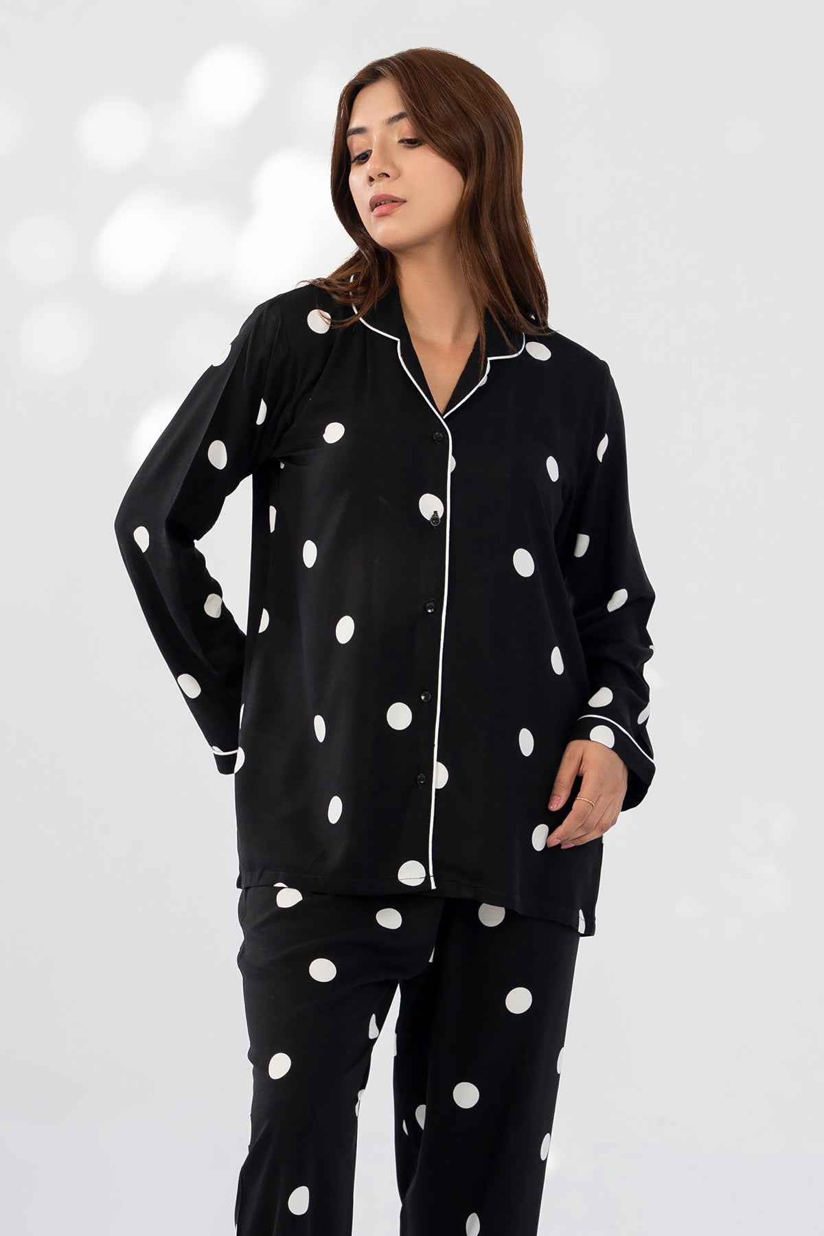Velour Dream Serenity - Dot printed black Night Suit, Y-80