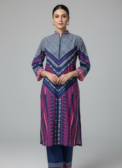 Chic Pink and Indigo Digital Print 2 Piece Suit (YL 111)