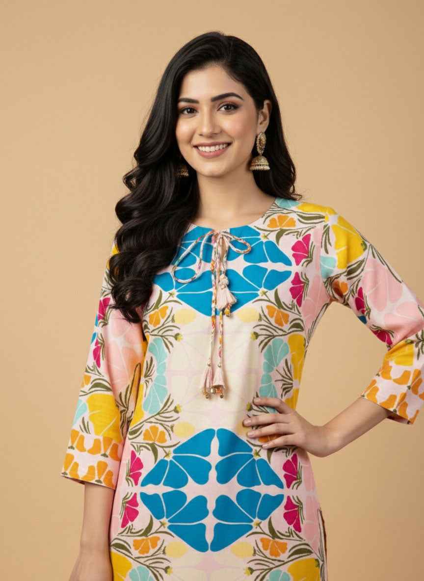 Bold Bloom Printed 2-Piece Suit – Vibrant Fusion