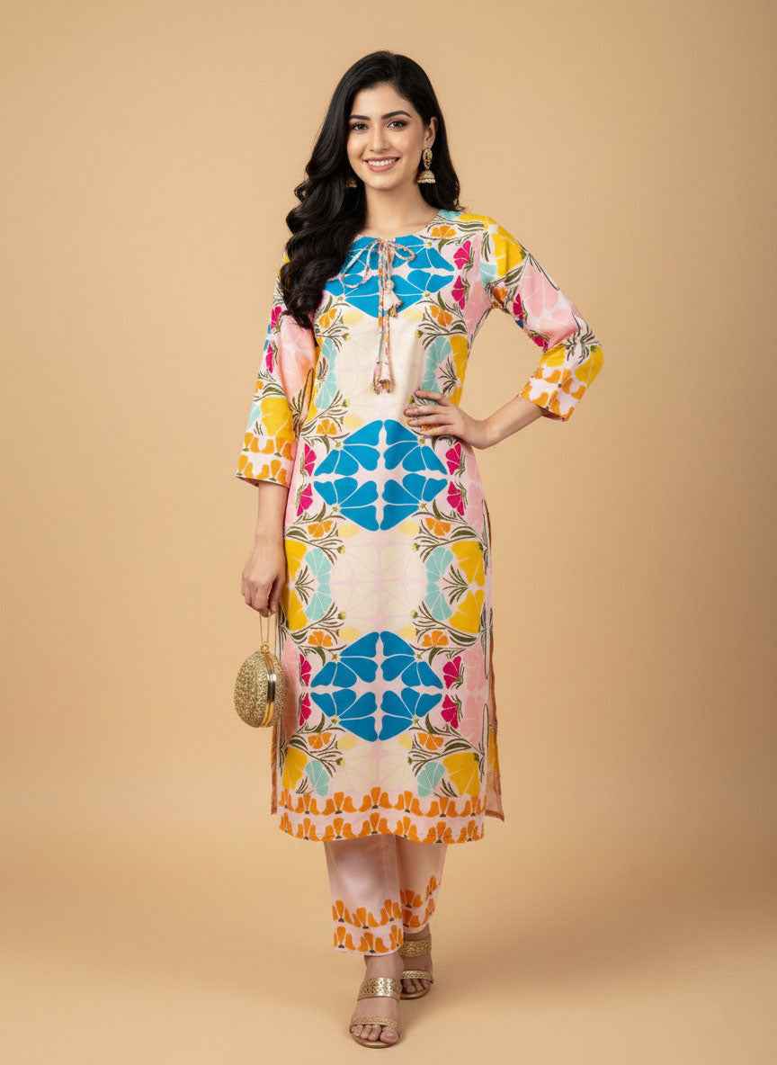 Bold Bloom Printed 2-Piece Suit – Vibrant Fusion