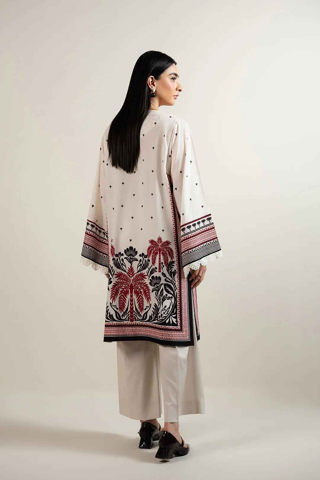 Scarlet Blossom Print Long Kurta 2-Piece Set – Modern Ethnic ( YL- 92 )