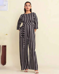 Black and White Striped Jumpsuit – YL-21 Crepe Elegance