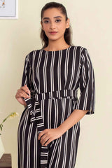 Black and White Striped Jumpsuit – YL-21 Crepe Elegance