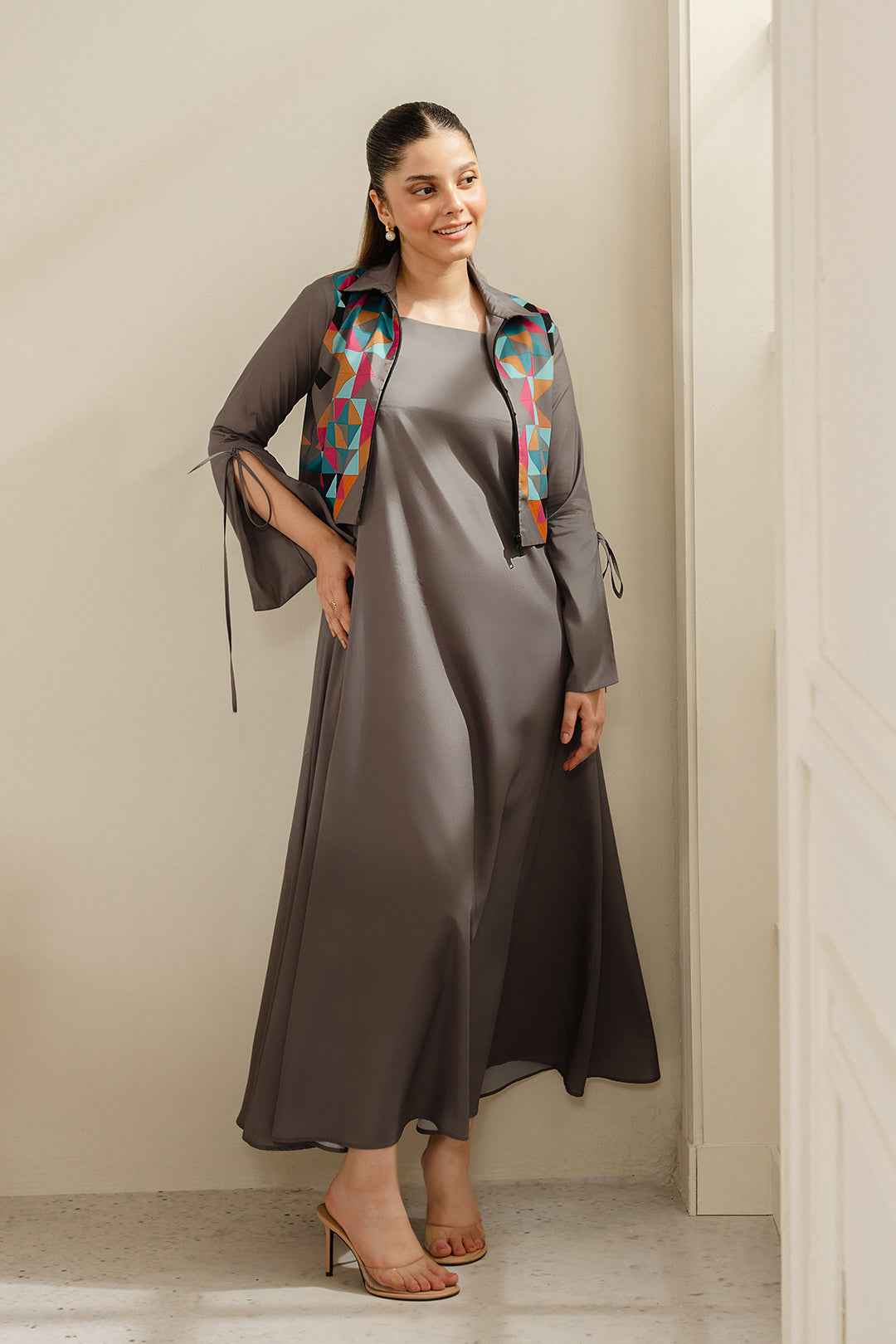 The Versatile Grey Modest Dress Set  ( YL- 42 )