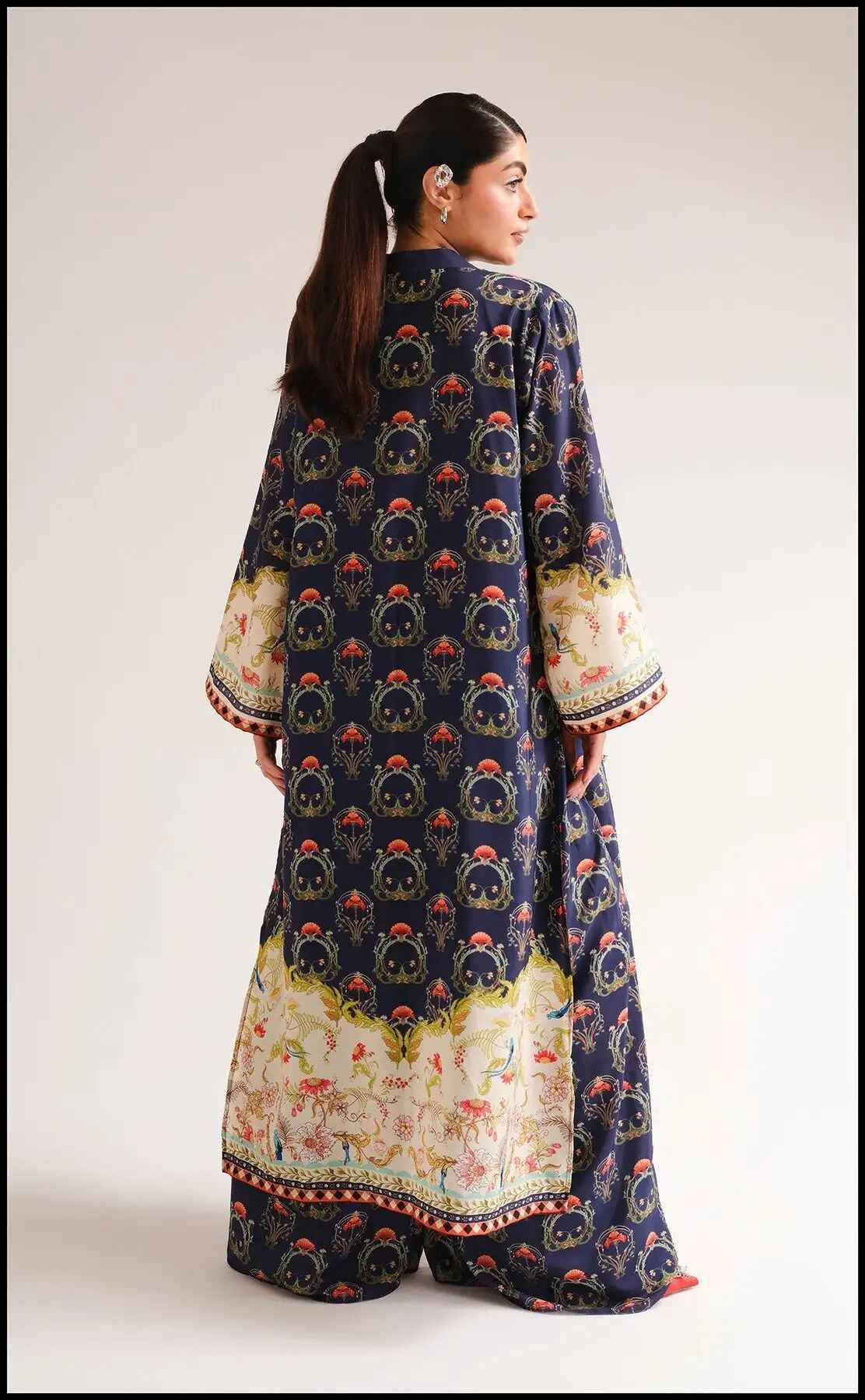 Navy Blue Printed Open Robe & Inner Set  ( YL- 45 )
