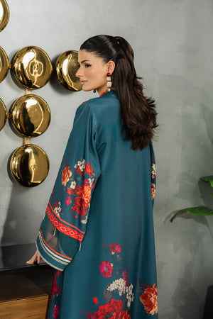 Long Open Duster Jacket in Teal & Red Print  ( YL- 47 )