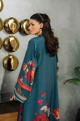 Long Open Duster Jacket in Teal & Red Print  ( YL- 47 )