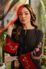 Scarlet Blossom Black Long Kurta 2-Piece Set (YL 48)