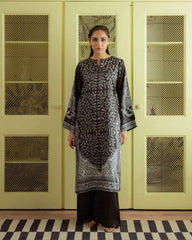 Monochrome Leaf Print Black Kurta ( YL -79 )