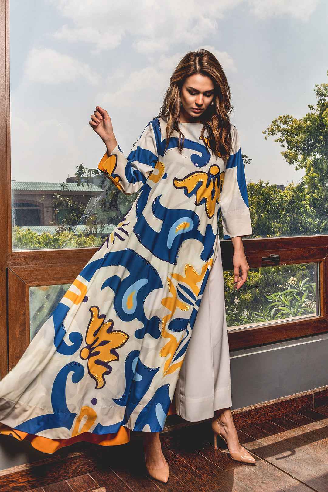 Stylish Digital Printed Stitched Suit - 2-Piece Hand Worked Design YL-9