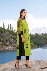 Vibrant Lime Green Digital Printed Long Shirt with Black Trousers YL-2