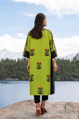 Vibrant Lime Green Digital Printed Long Shirt with Black Trousers YL-2