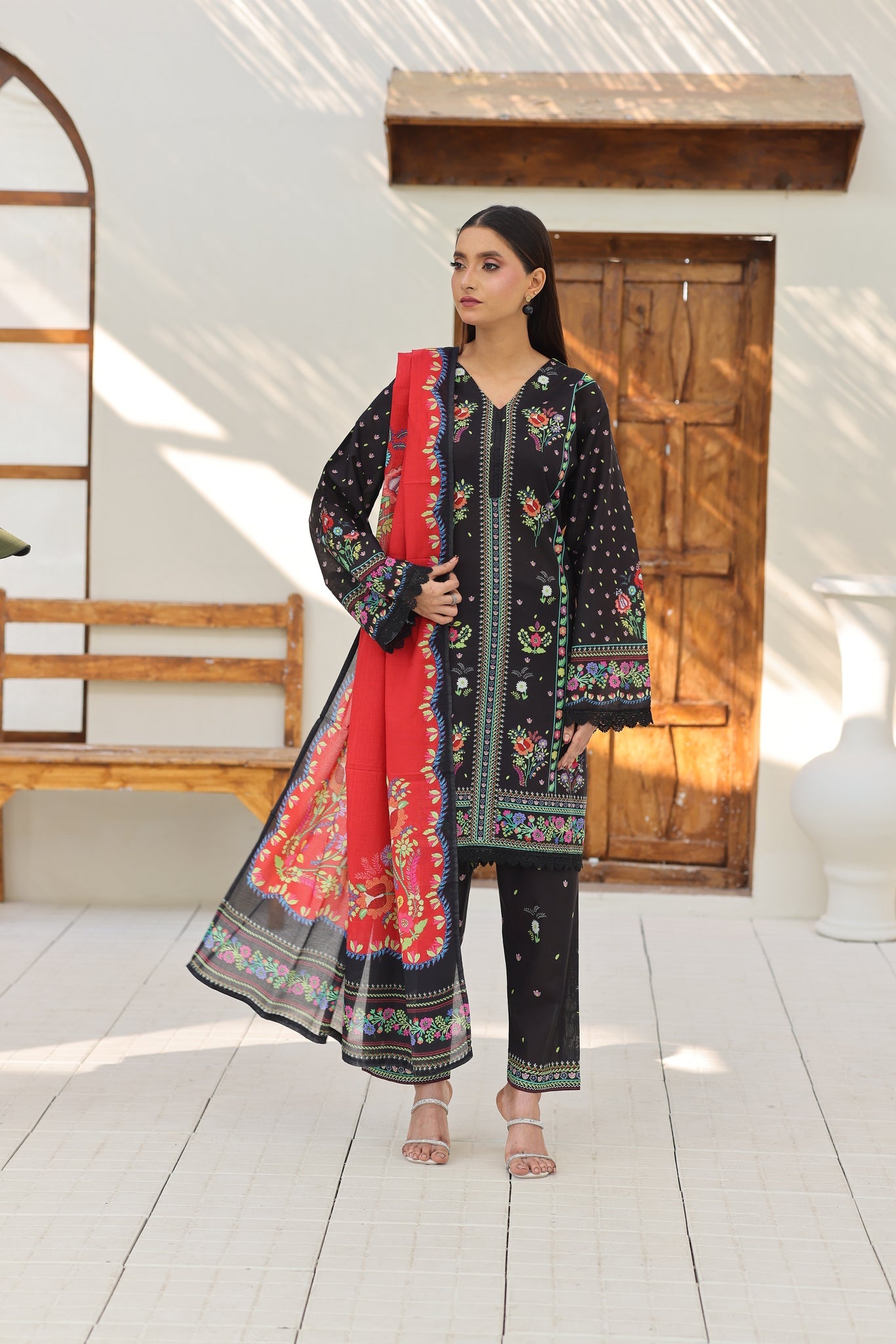 ZZ-UN-26024 Midnight Black Floral Printed Lawn 3-Piece