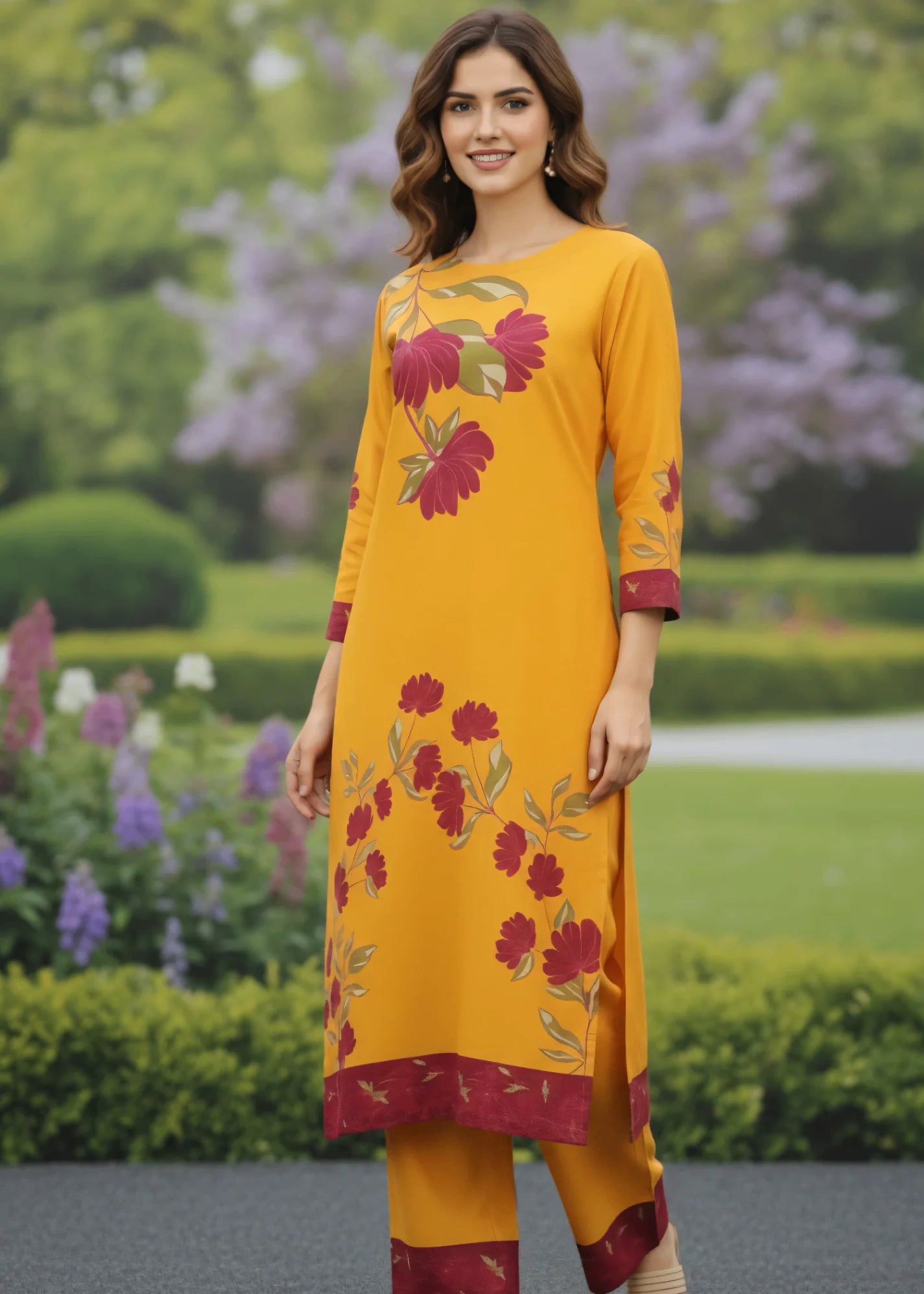 Mustard Floral 2-Piece Suit