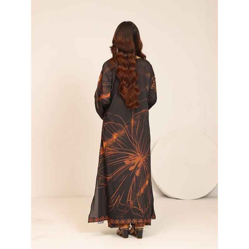 Black Red Digital Printed Long Dress - Stylish Two Piece Outfit