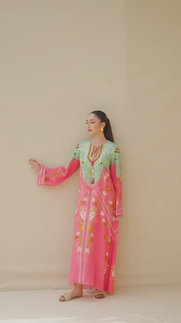 Mint Coral Bloom Kaftan – Festive Fusion ( YL 102)