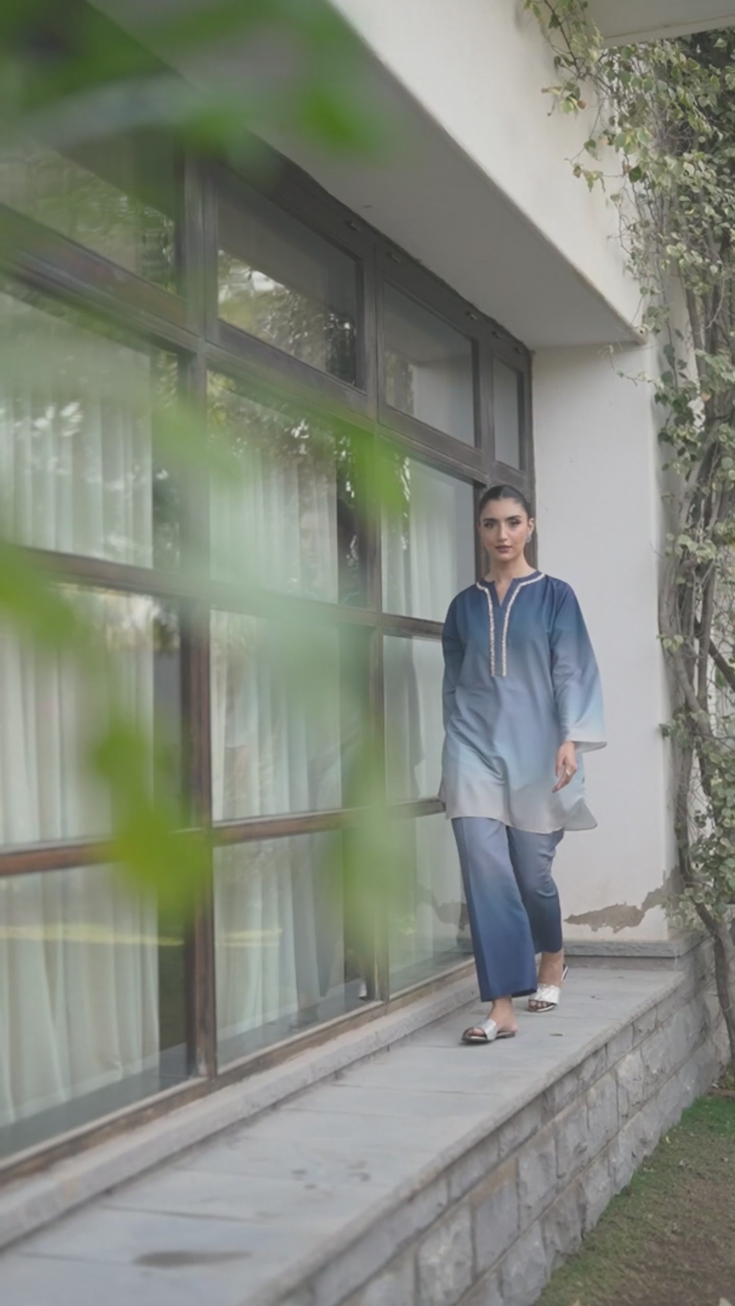 Azure Ombré Two-Piece Suit for Dreamy Style and Comfort