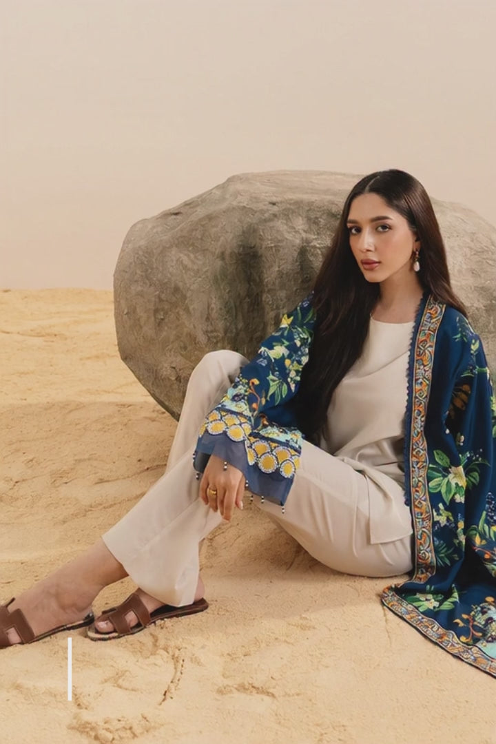 Vibrant Blue Floral Printed Long Open gown