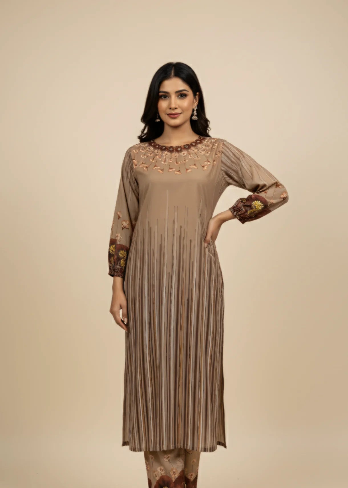 Soft Brown Digital Printed 2-Piece