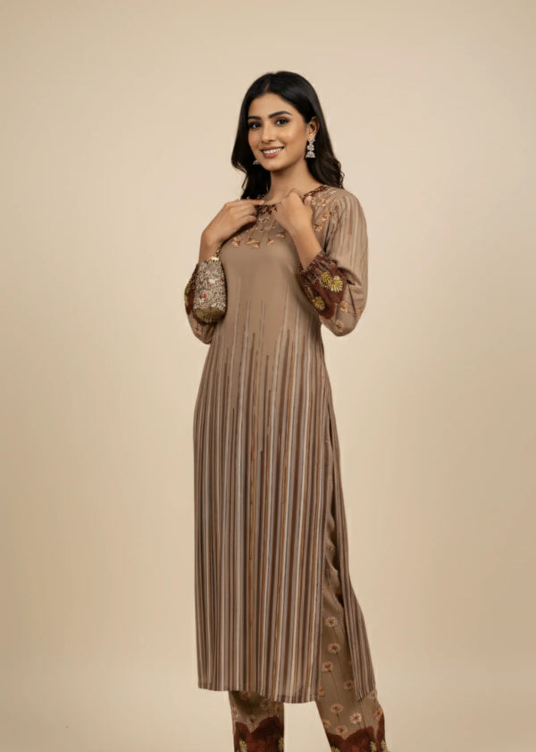 Soft Brown Digital Printed 2-Piece