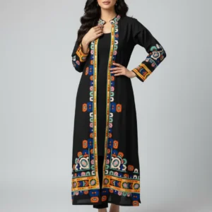 Alternative view of Black Ethnic Print Long Shrug 2-Piece Set (YL 13)